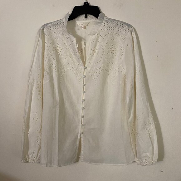 Adiva Eyelet Button Down Shirt Blouse L - Picture 1 of 8
